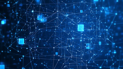 Blue abstract seamless network background with dots and squares