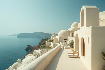 Obraz premium tranquil private balcony overlooking a stunning seascape