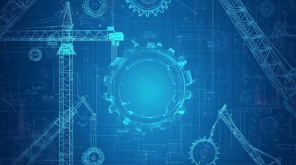 Obraz premium Blueprint Showing Engineering Design with Gear and Crane Construction Elements