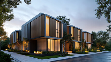 Fototapeta premium Modern modular private townhouses, residential minimalist architecture exterior