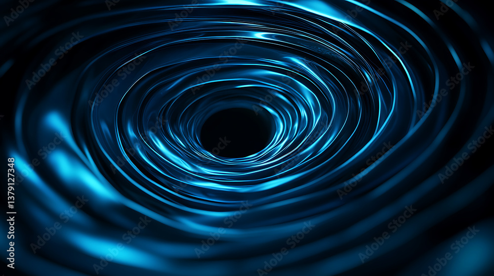 Poster blue swirls in the form of a funnel on a dark background 3d illustration