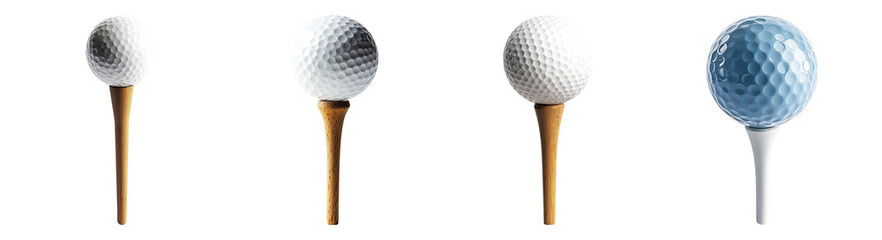 Golf Balls on Tees in Different Colors and Textures for Sports Photography, PNG bundle collection, Isolated on Transparent Background