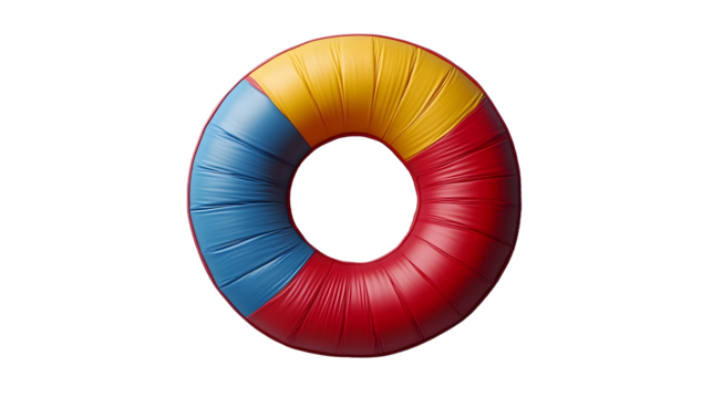 geometric donut design with angular shapes negative space for promotional text with bold color blocking