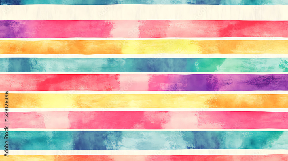 Poster watercolor stripe pattern in vibrant colors on a transparent background