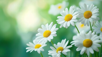 Fototapeta premium A photo featuring daisies in a vase, with a close-up focus and slightly blurred background elements in the foreground