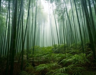 竹林　霧　雨