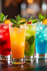 Vibrant Summer Mocktails in Tall Glasses 