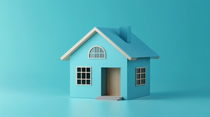 Rendering of Simple House Model on Blue Background for Real Estate Concepts