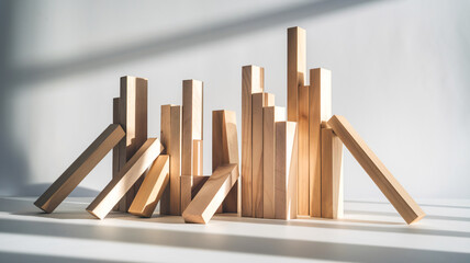 Arrangement of wooden blocks on a table