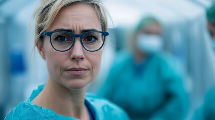Compassionate Nurse Providing Emotional Support to Earthquake Survivor in Medical Tent | Concept of Resilience, Hope, and Empathy | Copy Space for Text