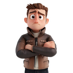 Disappointed Cartoon Character with Crossed Arms Isolated on Transparent Background