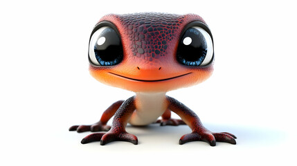 Cute Cartoon Gecko Lizard with Big Blue Eyes on White Background Animal Portrait Illustration