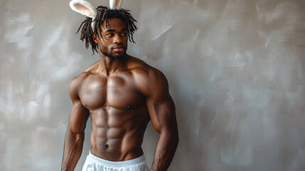 portrait of handsome man  in rabbit ears 