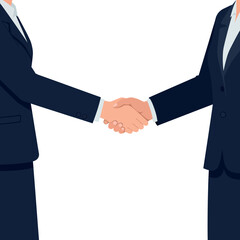 Two business professionals shaking hands in a formal setting, minimal vector illustration
