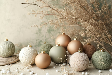 Obraz premium elegant christmas ornament collection in muted green beige and gold tones