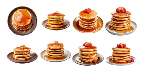 Stack of Delicious Pancakes with Syrup and Berries