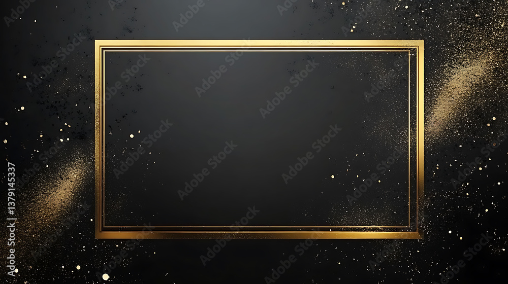 Aufkleber large gold rectangular frame on the right side of an empty black background with golden decorative e