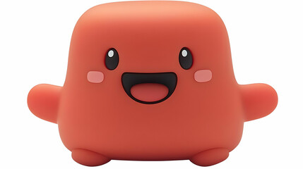 Obraz premium Cute Red Cartoon Character Smiling with Rosy Cheeks on a Clean White Background with Simple Design and Friendly Expression