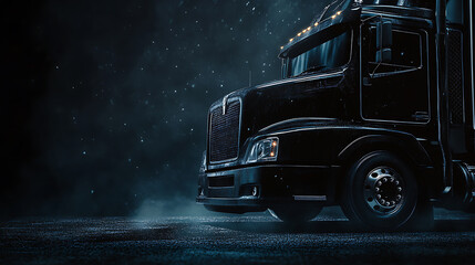 Closeup on a black truck isolated on a dark background, banner