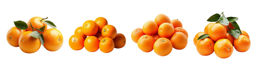 Fresh and Juicy Oranges Piled in Decorative Arrangement on White Background, PNG bundle collection, Isolated on Transparent Background