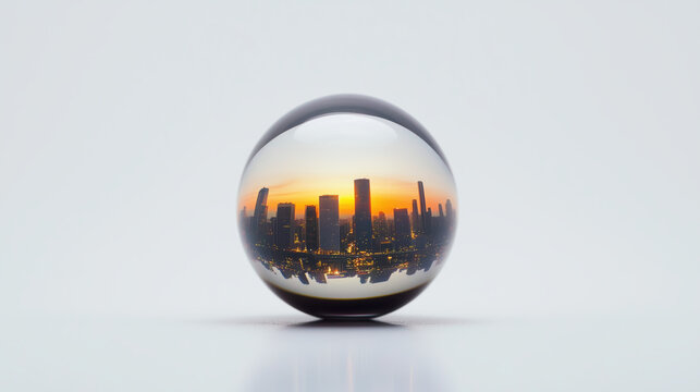 City in a glass sphere on a light background - Powered by Adobe