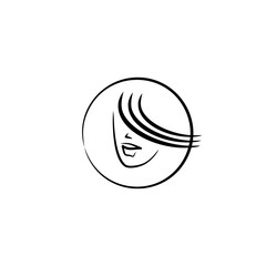 female face - silhouette, flat logo on white background for beauty salon. idea - beauty and style. facial features of young girl, elegant lock of hair. beautiful hairstyle, stylish styling
