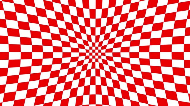 Abstract illustration of a red and white checkered pattern creating a hypnotic and visually striking effect. Perfect for backgrounds, graphic design, and creative projects.