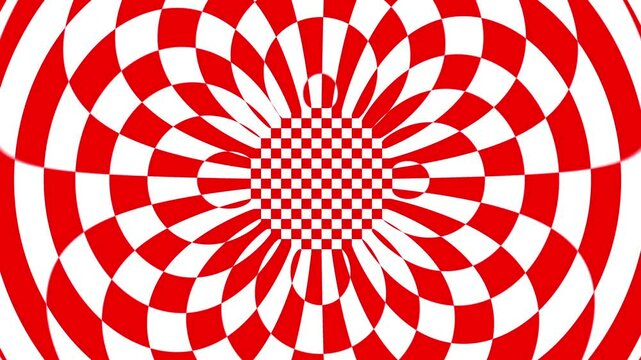 Abstract illustration of a red and white checkered pattern creating a hypnotic and visually striking effect. Perfect for backgrounds, graphic design, and creative projects.