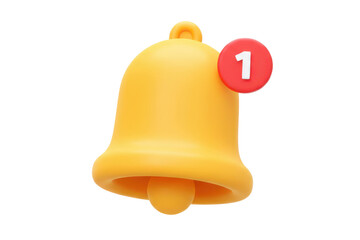 Yellow bell icon with red notification badge on a transparent background