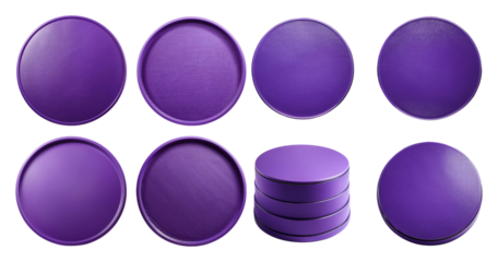 Various Purple Round Plates and Discs for Creative Design Use, PNG bundle collection, Isolated on Transparent Background