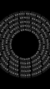 The phrase "NEW MEXICO" repeats in concentric circles, alternating between filled and outlined text, centered in a vertical 1080x1920 video with an empty center.