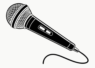 Wired microphone black and white vector illustration for music performance and broadcasting

