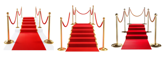 Red Carpet Path with Ropes for Formal Events, Awards or Ceremonies, PNG bundle collection, Isolated on Transparent Background