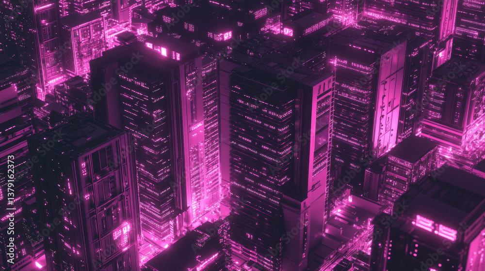 Poster shot of dark data center with multiple rows of fully operational server racks. modern telecommunicat