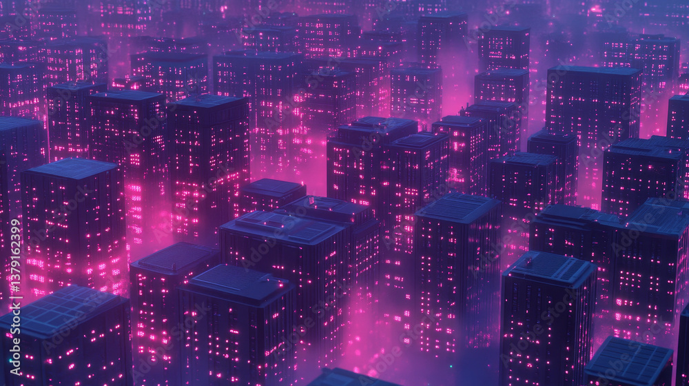 Poster shot of dark data center with multiple rows of fully operational server racks. modern telecommunicat
