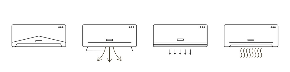 Air conditioner functions, air flow, cooling and heating mode. Linear icons. Air flow directions. Operating modes

of the air conditioner. 
Vector illustration.