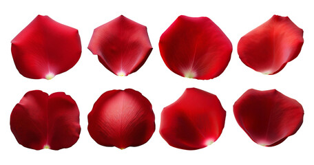 Collection of Red Rose Petals Isolated on Black Background, PNG bundle collection, Isolated on Transparent Background