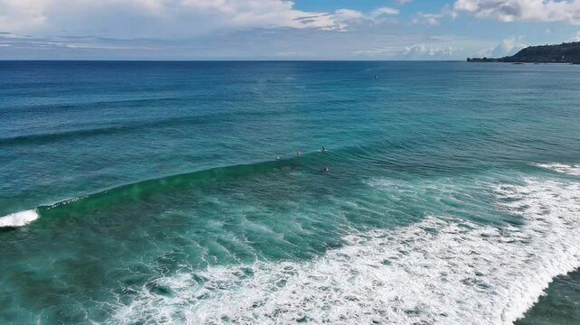 Aerial panning view of Chun's Beach at North Shore, Oahu