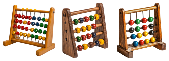 Colorful Wooden Abacuses for Learning and Education Purposes, isolated on transparent background