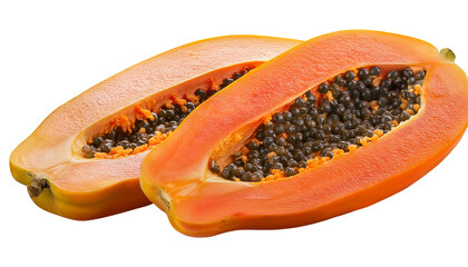 A fresh half of a ripe papaya fruit isolated on transparent background