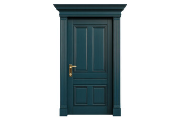 Elegant Blue Door with Gold Hardware on a Transparent Background