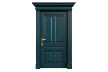 Elegant Blue Door with Gold Hardware on a Transparent Background