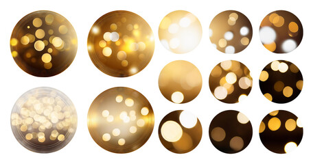 Obraz premium Elegant Golden Bokeh Backgrounds for Festive Celebrations, Bundle Set Collection, Isolated on Transparent Background