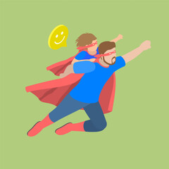 3D Isometric Flat Vector Illustration of Dad Superhero, Father Day Greeting Card Design