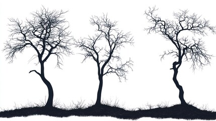 Fototapeta premium Silhouettes of Leafless Trees Against White Background