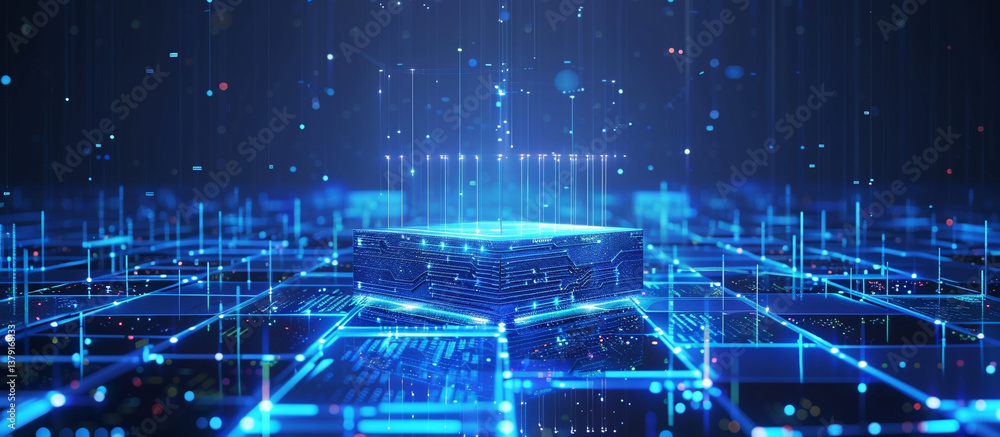 Wall mural abstract computer technology blue background banner futuristic business data technology modern conce
