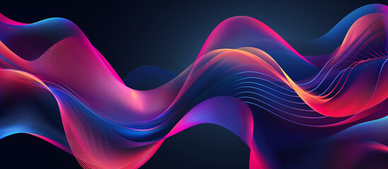 Abstract background with waves for banner. Web banner size. Vector background with lines. Element for design isolated on black. Colorful gradient...