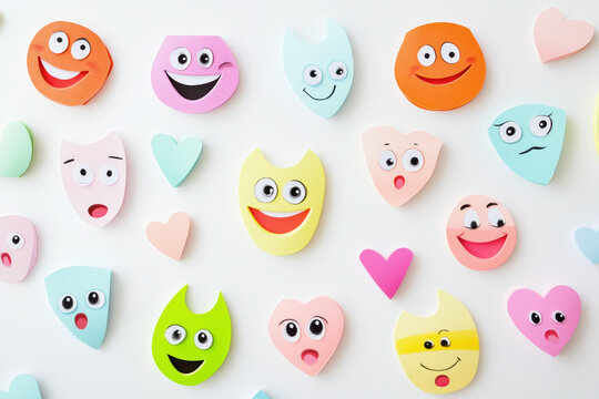 Bright cartoon faces with different emotions form