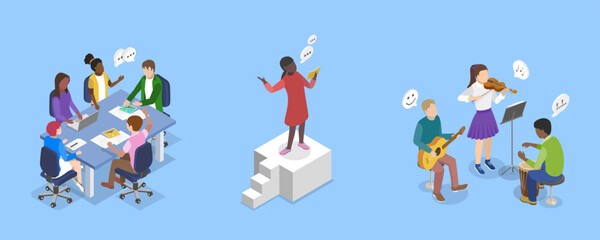 3D Isometric Flat Vector Illustration of School Extracurricular Activities , After-School Fun