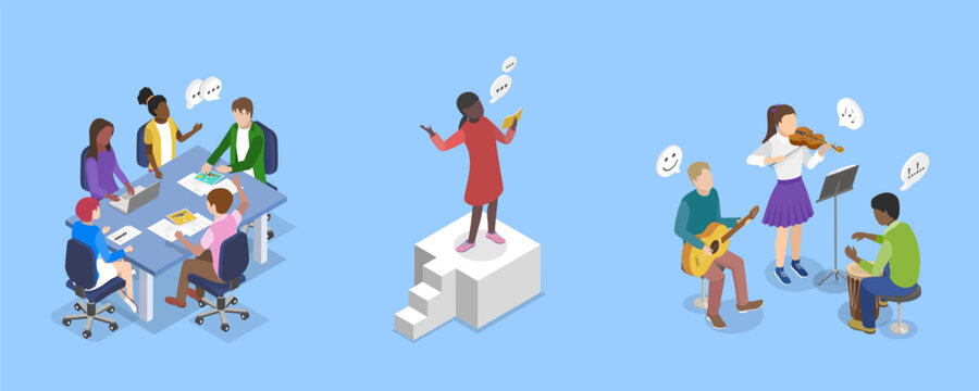 3D Isometric Flat Vector Illustration of School Extracurricular Activities , After-School Fun